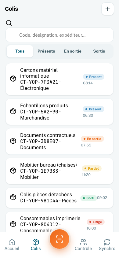 Liste colis mobile