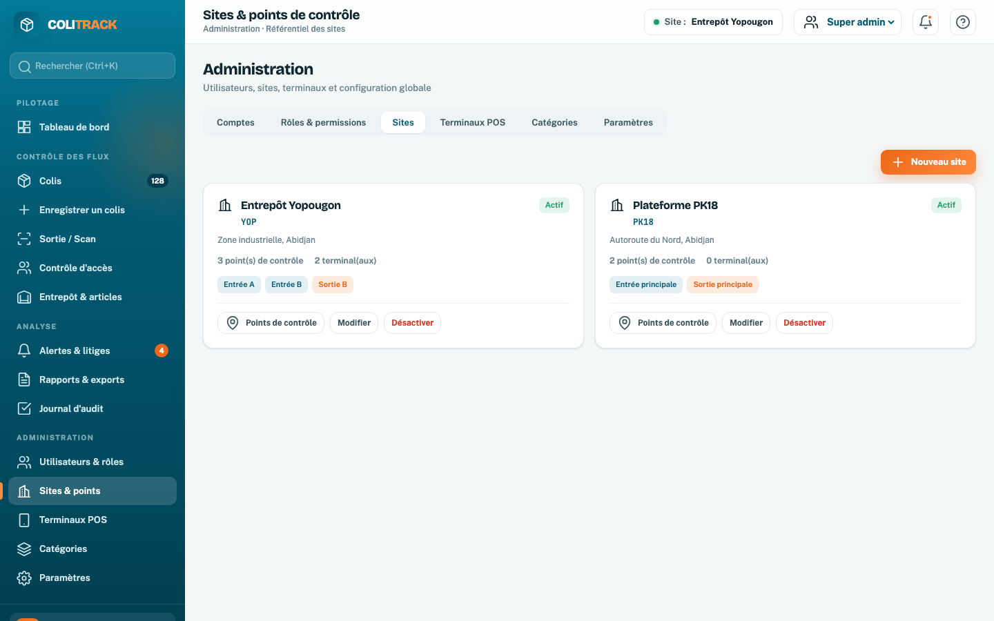 Administration sites